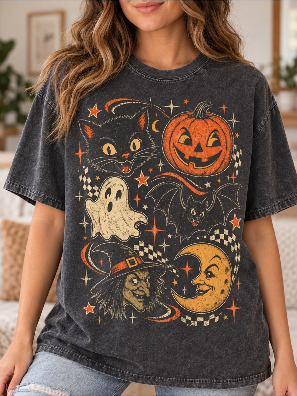 Halloween Icons Shirt Pumkpin Witch Cat Moon Comfort Color Graphic Tee